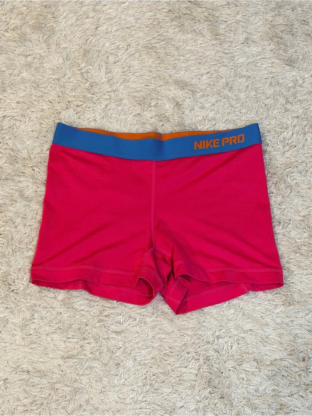 Nike Pro Pink Performance Shorts with Blue Waistband - M